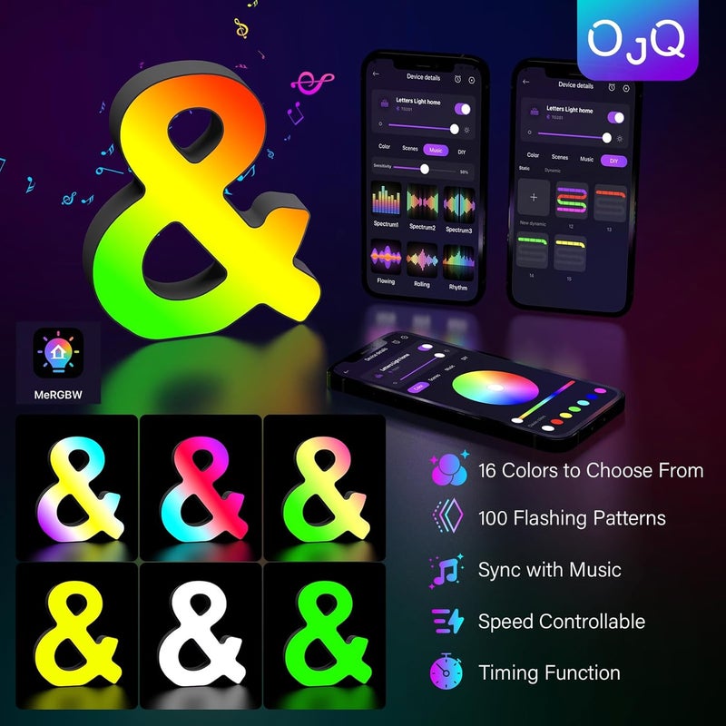 OJQ Light Up Letters LED Letter - Bedroom Lighted Colorful Alphabet Letter Music Sync Color Change - Christmas Birthday Gifts for Girl - Teen Girls Room Decor Gifts Party Home Wall Bedroom Decor - Image 4